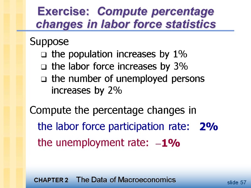 Exercise:  Compute percentage changes in labor force statistics Suppose  the population increases